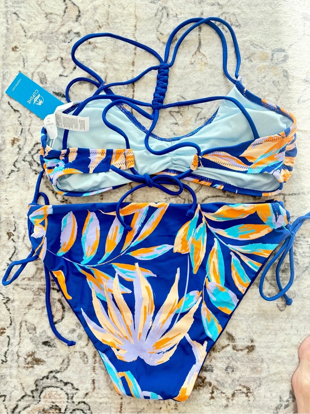 Blue Cupshe Tropical Leaf Print Women's Bikini Set